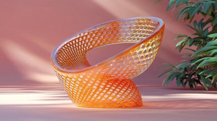 Fototapeta premium Amber modern chair, tropical setting, sunlight, interior design, home decor