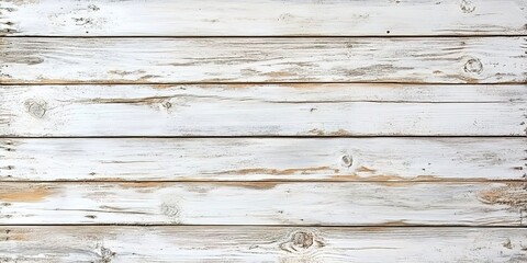 Obraz premium A weathered white wooden board with natural wood grain and worn marks, horizontally arranged planks, rustic and vintage atmosphere, suitable for background or texture material