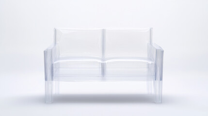 modern sofa encased in transparent vinyl, creating sleek and clinical appearance