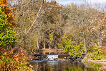 Katelyn Park and Saddle River Park in New Jersey. Scenic fall landscape.