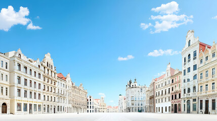 Fototapeta premium European Town Square On Sunny Day