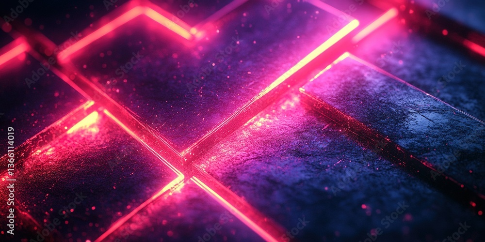 Poster neon pink light patterns create a vibrant abstract design over dark textures in an imaginative digit