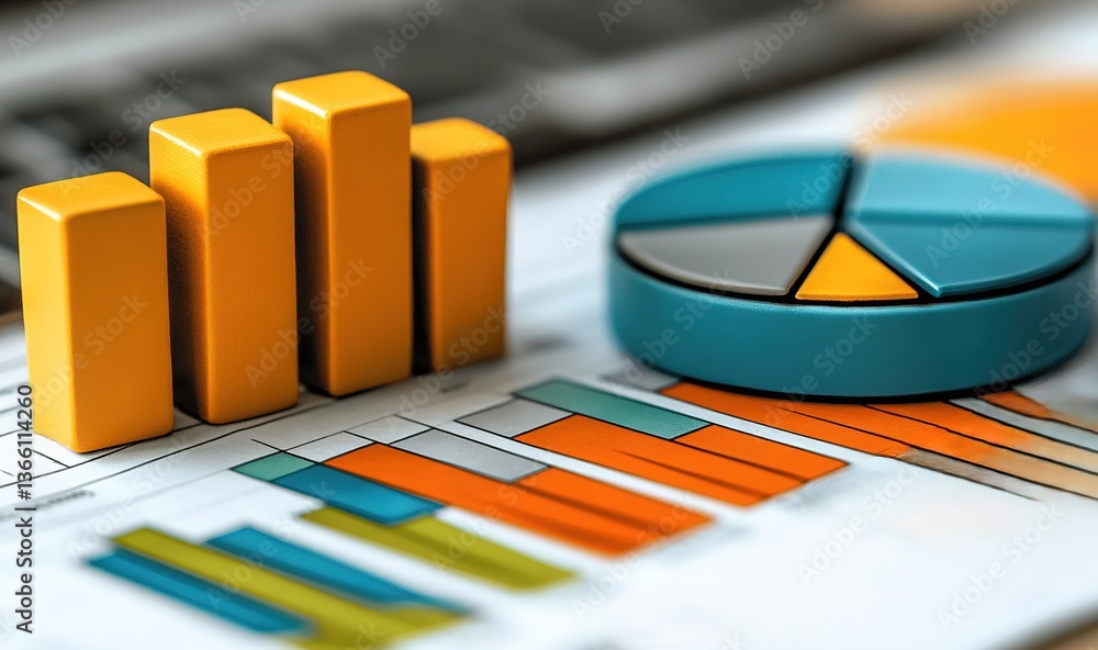 Poster colorful financial charts and graphs displaying data analysis in a professional setting