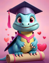 dinosaurio, graduado, graduacion, kinder, infantil, dibujos animados, juguete, aislada, animal, bufón, ilustración, cuca, blanco, alegre, 3d