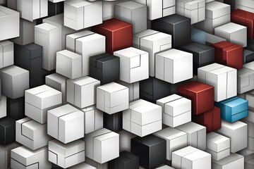 Fototapeta premium Abstract Cubes Background with White Black Red and Blue Elements