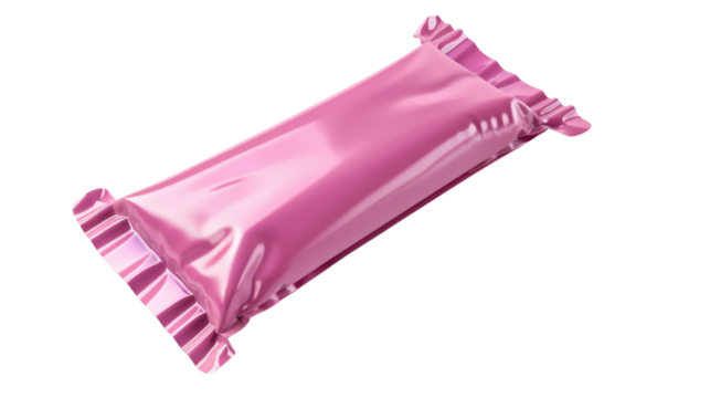 Pink flow pack mockup floating on transparent background