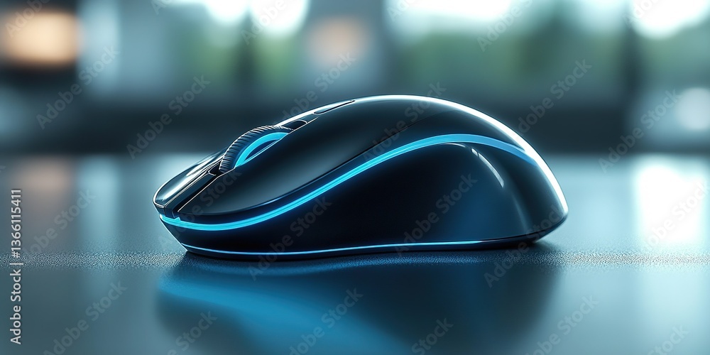 Aufkleber high-tech gaming mouse with glowing accents on a sleek surface in a modern workspace setting