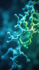 Magnesium Glycinate in a microscopic view, showing its molecular structure under fluorescent illumination.
