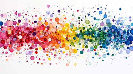 Ein farbenfroher Hintergrund bestehend aus regenbogenenfarbenen Punkten vor wei&szlig;em Grund, Querformat
