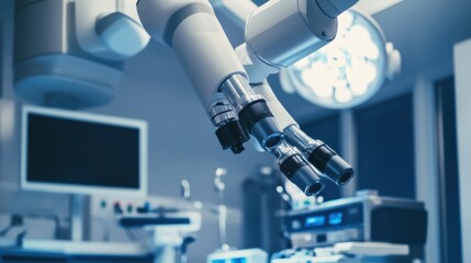 An AI powered robot conducting robotic surgery with precision in a medical facility, operating room with real-time surgical data and robotic assistance, Healthcare technology style