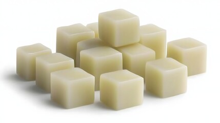 Obraz premium Fresh White Sugar Cubes Piled Neatly on a Clean Minimal Background for Culinary Use