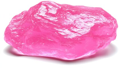 Natural Pink Crystal Rock with Translucent Texture and Shiny Surface Isolated on White Background