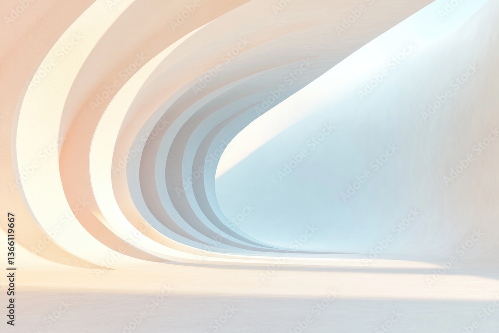 Poster futuristic 3d-rendered interior space with abstract design elements featuring smooth curved surfaces
