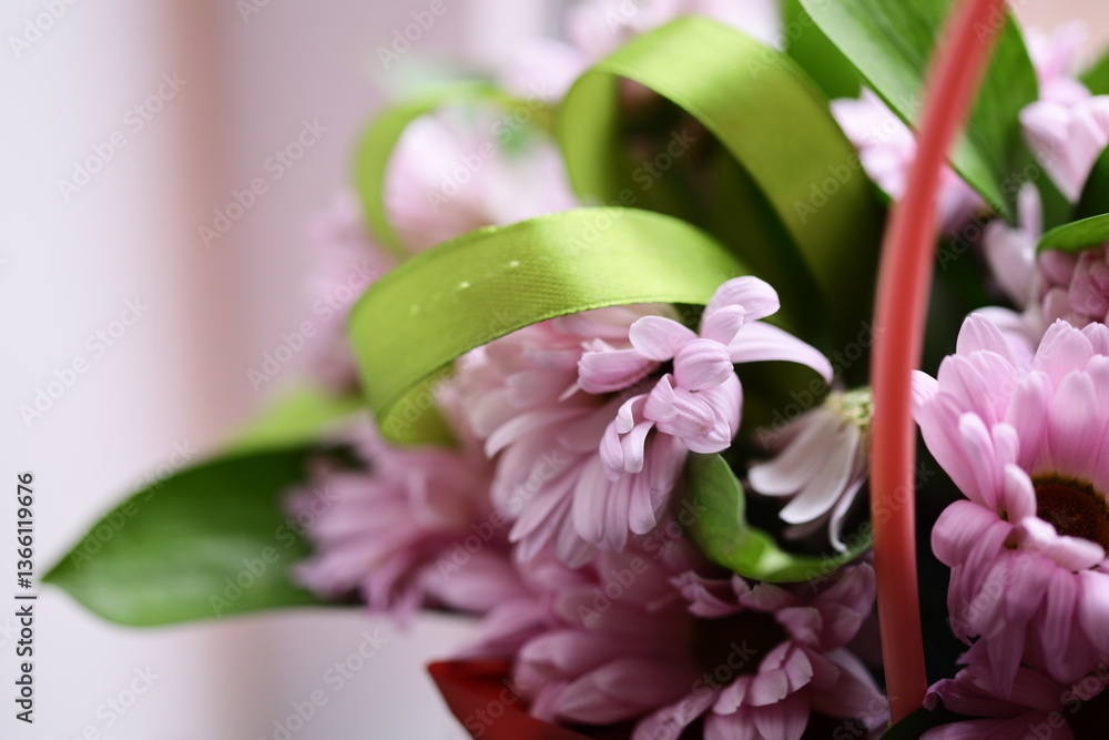 Poster a close-up shot of a beautiful bouquet of flowers, perfect for use in decorative or editorial conten