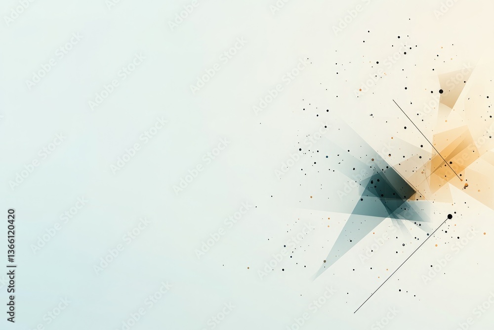 Poster minimalist design featuring abstract pattern of intersecting lines and scattered dots on light backg