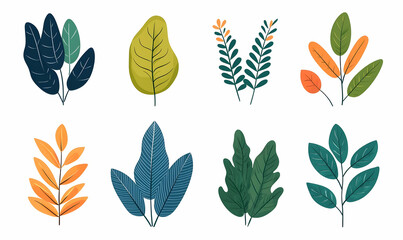 Obraz premium Colorful Modern Leaf Illustrations for Spring Bundle Design