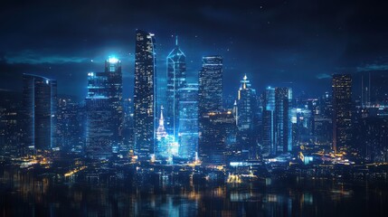 Night city skyline landmark building future concept technology background image.