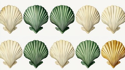 Subtle Jade Green Seashell Watercolor Art