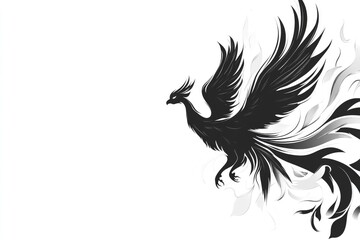 Obraz premium black-and-white vector of phoenix rising from flames with dynamic flowing feathers