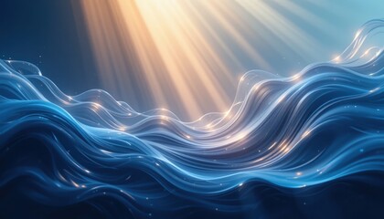 Radiant light illuminating ocean waves underwater environment abstract art calming scene horizontal view natural beauty for serenity and relaxation
