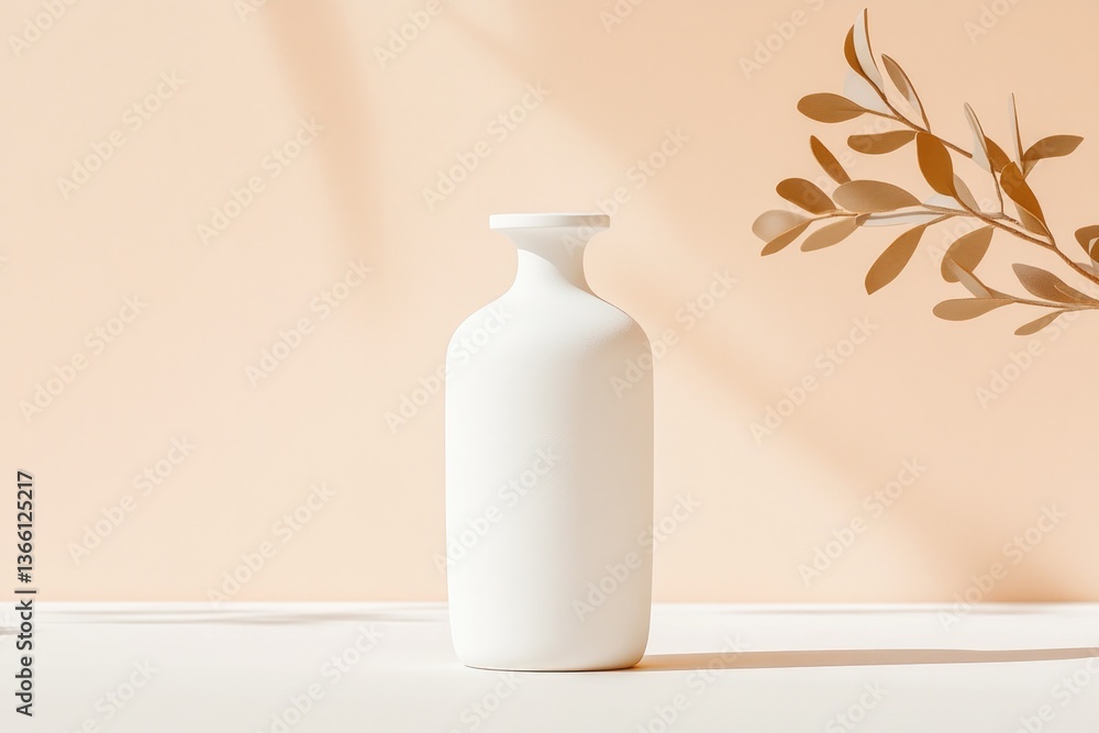 Poster sleek and clean mockup of matte white bottle with rounded edges positioned on neutral background wit