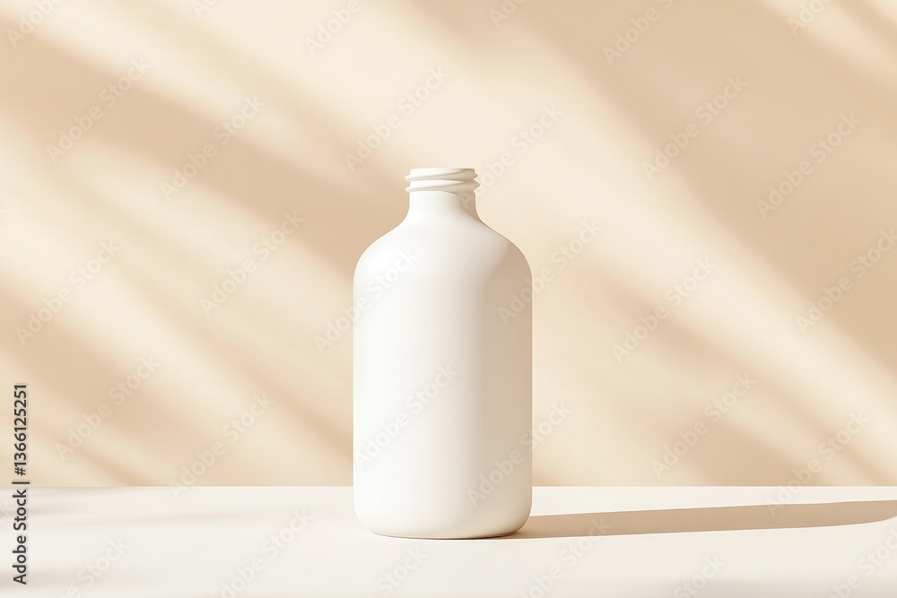Poster sleek and clean mockup of matte white bottle with rounded edges positioned on neutral background wit