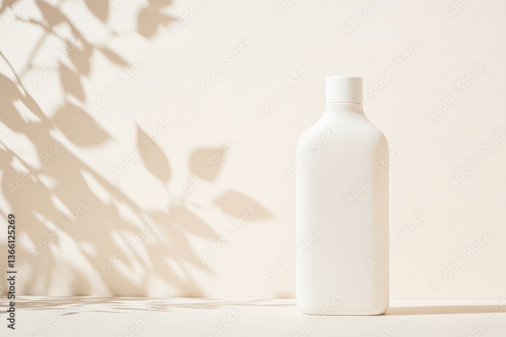 Poster sleek and clean mockup of matte white bottle with rounded edges positioned on neutral background wit