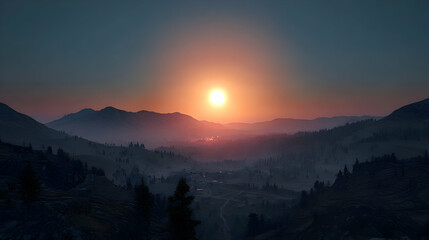 Obraz premium Sunrise Over Mountain Valley Landscape