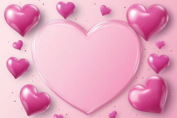 Pink hearts frame png transparent overlay Valentines day banner design flying hearts illustration with copy space