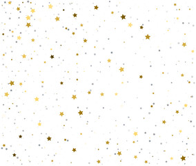 Minimalist Holiday Background with Gold and Silver Star Confetti.