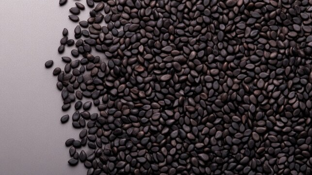 Dark, glossy coffee beans scattered artistically, showcasing ric