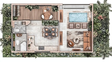 Contemporary Home Interior Layout with Open Living Space and Outdoor Garden Area