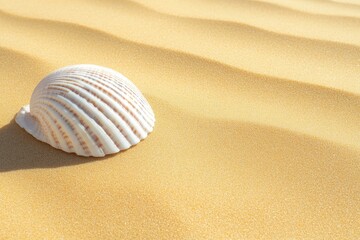 close-up shot of seashell resting on sunlit sands of australian beach with expansive copy space