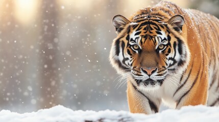 in serene russian landscape capture lone siberian tiger gracefully strolling through snowfall leaving soft paw prints