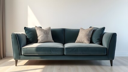 Fototapeta premium Stylish modern sofa with decorative pillows for interior design and home decor.