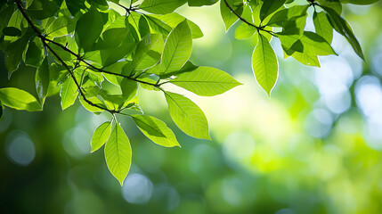 Close Up Of Green Leaves Against A Blurred Green Background With Bright Sunlight Shining Through