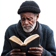 elderly man crying while reading, captured in high detail

