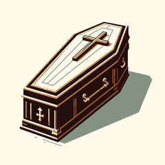 A wooden coffin with a cross on top of it