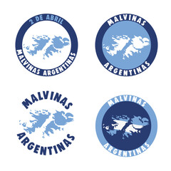 Sellos 2 de Abril dia de veteranos y caídos en la guerra de Malvinas Argentina poster con soldado y bandera iconos vectoriales © SofiaMartina