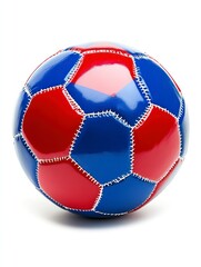 Obraz premium Red and Blue Patchwork Soccer Ball Isolated on White Background
