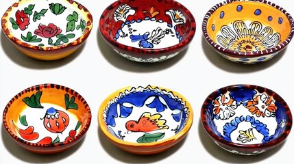 Vibrant handmade ceramic bowls artisan market decorative art open-air environment aesthetic showcase