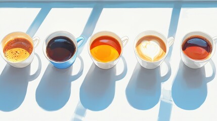 Latte art practice progression coffee shop photography natural light top-down view creative techniques for beginners