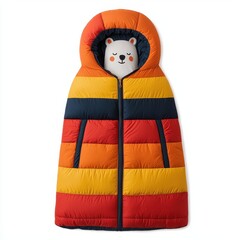 Fototapeta premium Colorful Hooded Sleeping Bag for Kids with Bear Design and Comfort