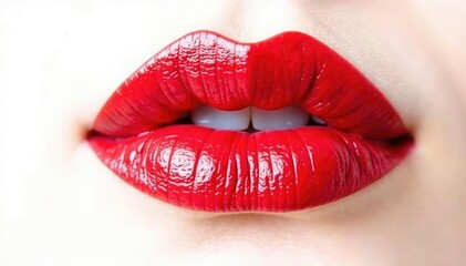 Obraz premium Intense red lip color swatch, stark white backdrop , texture, make-up