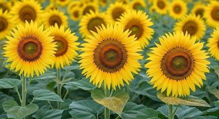 Fototapeta premium A lush yellow sunflower field with a bright, open space for copy, AI Generated