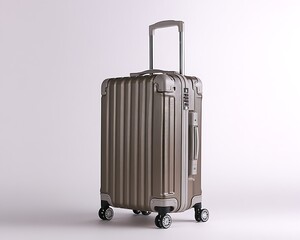 Contemporary suitcase with durable wheels and a sleek finish, set against a pristine white backdrop.