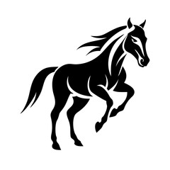 Obraz premium A black horse silhouette vector illustration depicts a running stallion, a wild equine symbol.