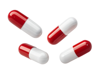 White and red pills isolated on transparent background. Png