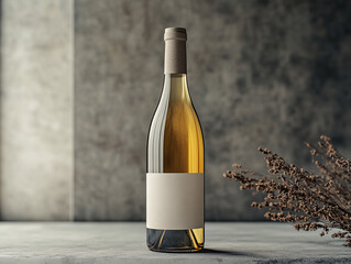 a bottle of white wine with a blank label on a golden background.
