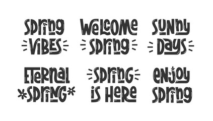 Spring Vibes Quotes Collection. Vector Hand Lettering of Seasonal  Phrases. 